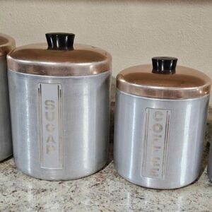 "Vintage" Silver and Copper Kitchen Canister Set